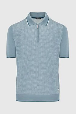 Мужская рубашка-поло на молнии голубая с геометрическим микроузором