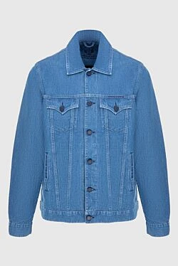 Blue cotton and linen denim jacket for men