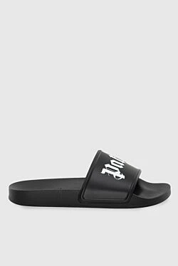 Black polyurethane sliders for women