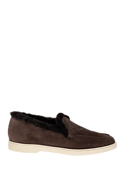 Brown suede and fur loafers for women