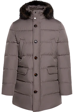 Beige polyamide down jacket for men