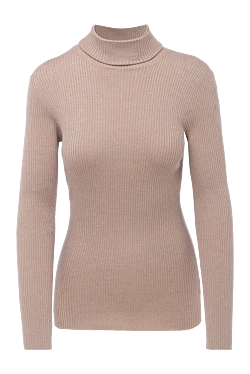 Гольф женский бежевый в рубчик с высоким воротом