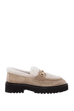 Beige suede and fur loafers for women