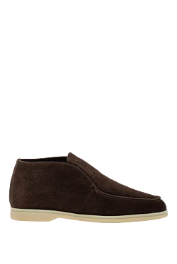 Men's loafers made of nubuck with fur, brown