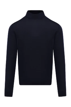 Men's jumper with a high stand-up collar made of wool, blue