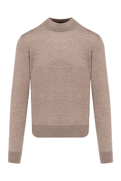 Men's jumper with a high stand-up collar made of wool, beige