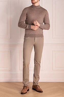 Men's jumper with a high stand-up collar made of wool, beige