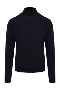 Men's jumper with a high stand-up collar made of wool, blue