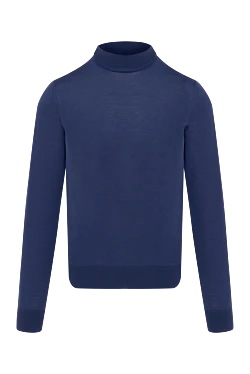 Men's jumper with a high stand-up collar made of wool, blue