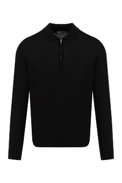  Men's black long sleeve wool polo