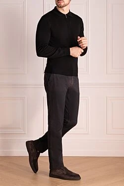  Men's black long sleeve wool polo