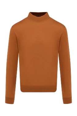 Men's jumper with a high stand-up collar, brown wool