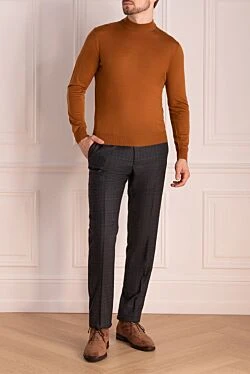 Men's jumper with a high stand-up collar, brown wool