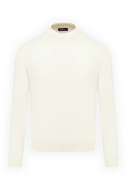 Men's jumper with high stand-up collar made of wool white