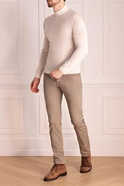 Men's jumper with high stand-up collar made of wool white