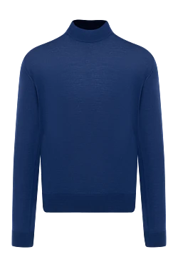 Men's jumper with a high stand-up collar made of wool, blue