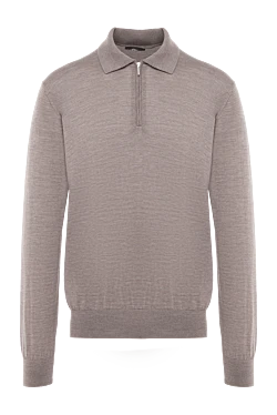 Men's beige wool long sleeve polo