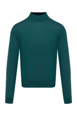 Men's jumper with a high stand-up collar made of wool green