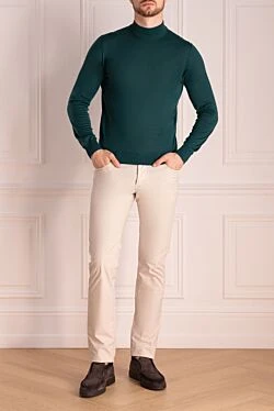 Men's jumper with a high stand-up collar made of wool green