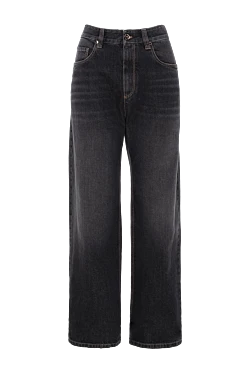 Нәзік көне қабаты бар кең аяқты сұр джинсыы