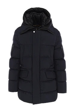 Blue polyamide and polyurethane down jacket for men