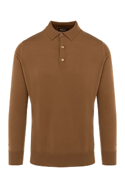 Men's long sleeve wool polo, brown