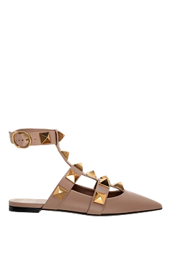 Beige leather sandals for women