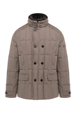 Beige polyester down jacket for men