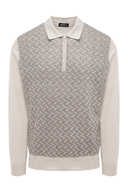 Men's long sleeve cashmere and silk polo, beige