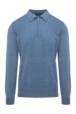 Men's long sleeve cashmere and silk polo blue