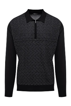 Men's black long sleeve cashmere and silk polo