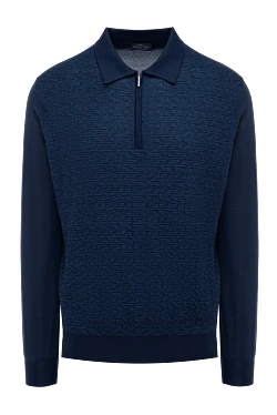 Men's blue long sleeve cashmere and silk polo