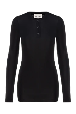 Polo with long sleeves in viscose, black