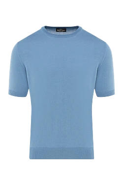 Short sleeve jumper made of silk and cotton men's blue