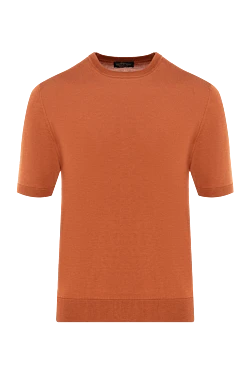 Short sleeve jumper made of silk and cotton, men's orange