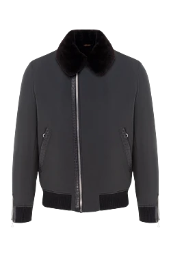 Мужская черная куртка с отделкой из крокодиловой кожи и мехом