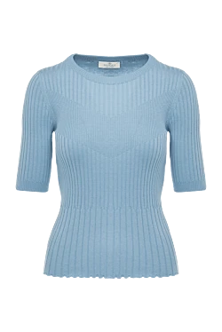 Silk and cotton jumper for women, blue