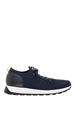 Men's blue textile and leather sneakers