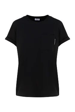 Әйелдерге арналған қара мақтадан және эластаннан жасалған футболка