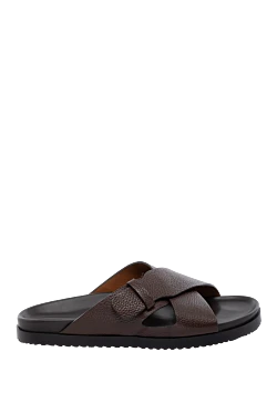 Genuine leather brown men's slippers