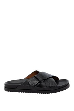 Black men's genuine leather flip-flops