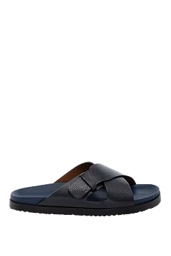 Men's blue genuine leather flip-flops