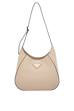 Beige women's genuine leather bag