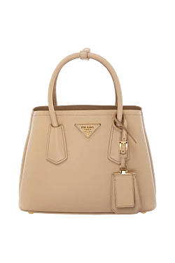 Beige women's genuine leather bag