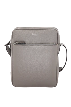 Gray men's shoulder bag made of genuine leather