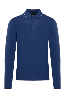 Long sleeve men's blue cotton polo