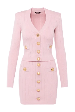 Women's pink suit with skirt made of viscose and polyester