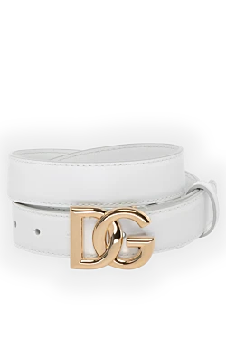 Women's white belt made of genuine leather