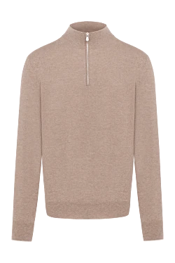 Свитер мужской тройер из кашемира бежевый на молнии