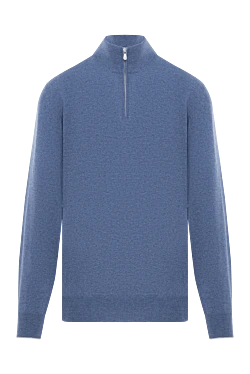 Кашемировый тройер с высоким воротом и застежкой-молнией на половину длины голубой